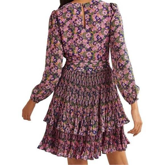 NWT Boden Plisse Pink Floral Ruffle Mini Dress Sz 8 - Picture 3 of 16